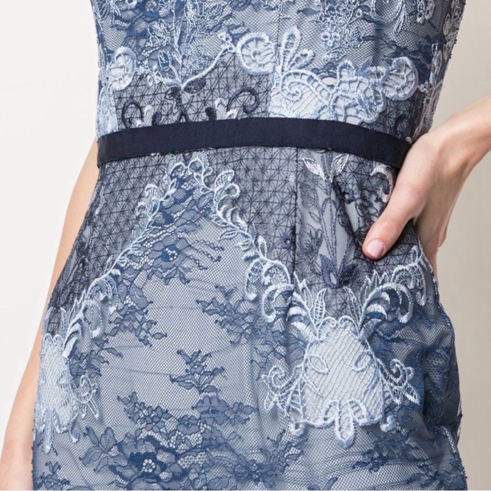Marchesa Navy and Light Blue Lace Midi Dress - Picture 4 of 9